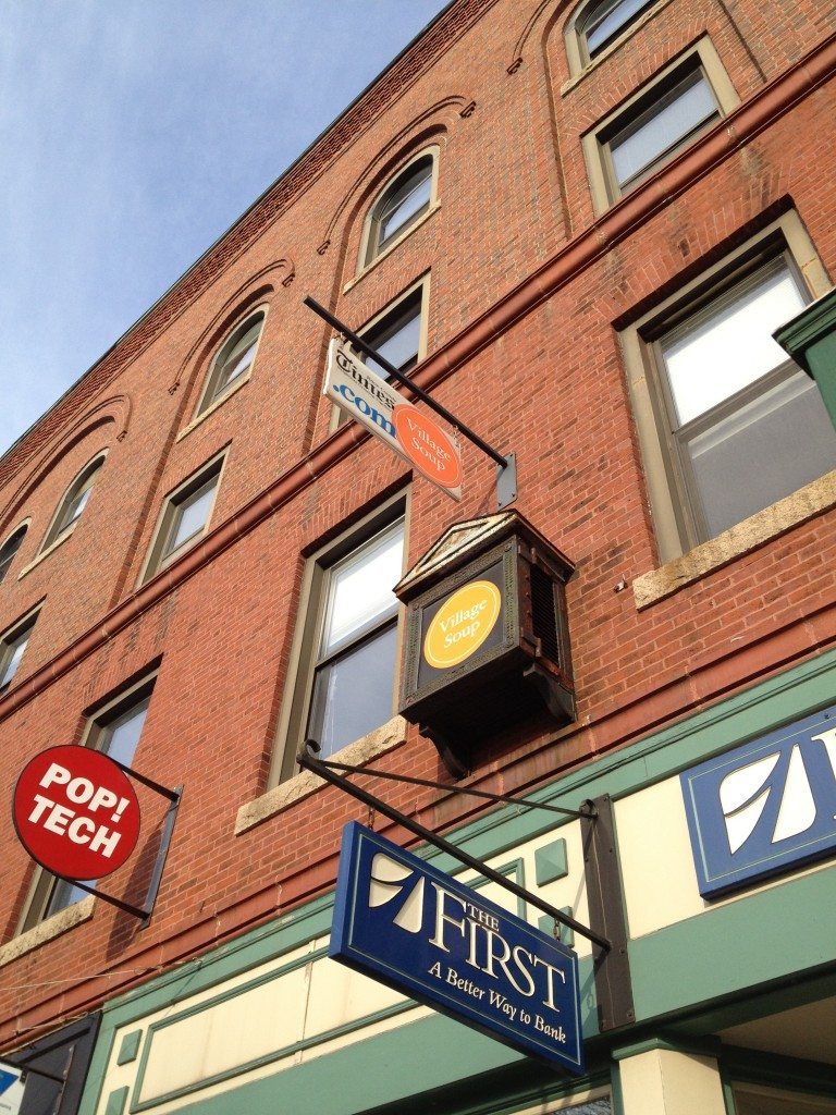 Village Soup permanently closed as of Friday, March 9, 2012. This picture is of a Village Soup Sign in Camden Maine.