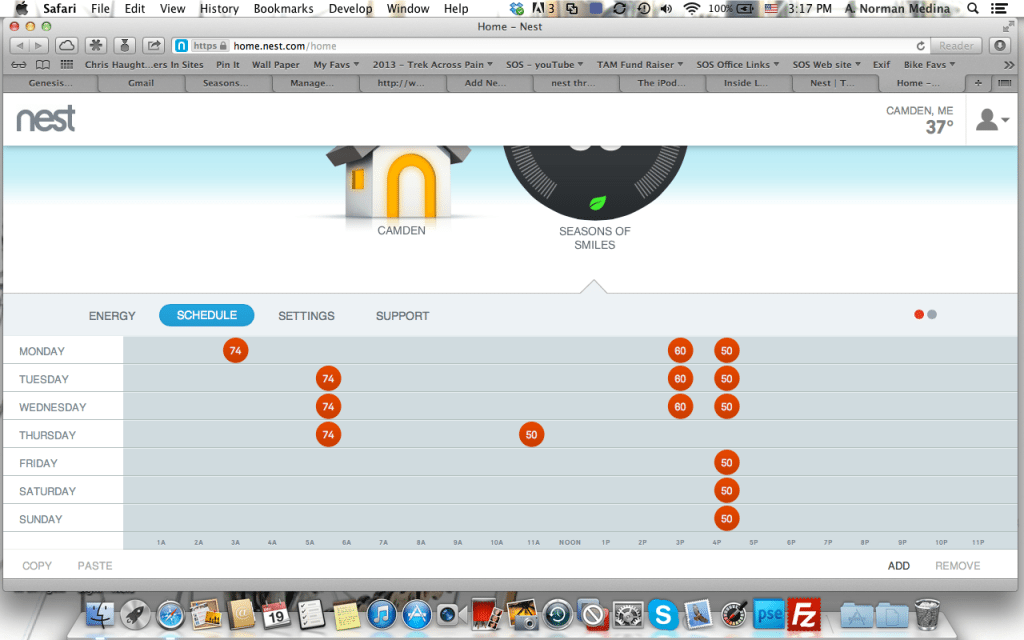 Screenshot of Nest Thermostat scheduler