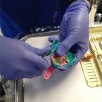 We don't want the pink material to distort against the soft tissue, so we trim it away.