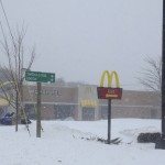 McDonalds in Rocland Maine was closed due to the blizzard, Nemo. No cars, but there are snowmobiles - a good way to get around during a storm like this one.