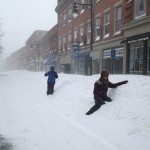 Rockland Maine in the middle of the blizzard. The sidewalks were closed, so we were sharing the road with pedestrians. I think they were afraid of Lanita's driving.
