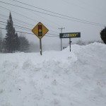 Subway sign in Camden Maine. Tons of snow from blizzard, Nemo.