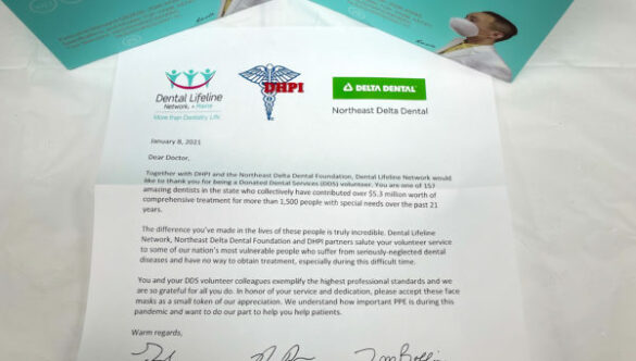 Gifts and a letter from Donated Dental Services (DDS)