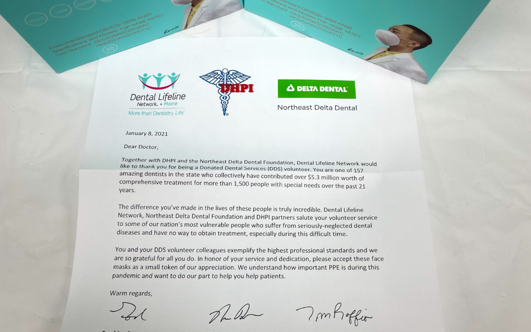 Gifts and a letter from Donated Dental Services (DDS)