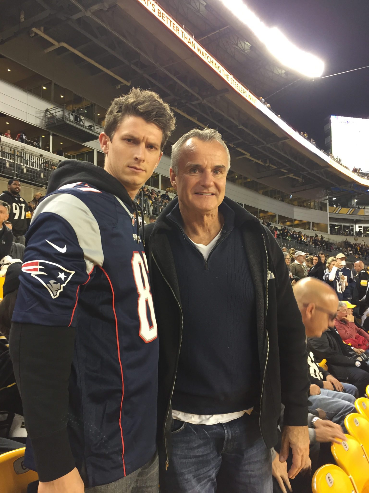 Watching the New England Patriots play with Gordon Gronkowski.