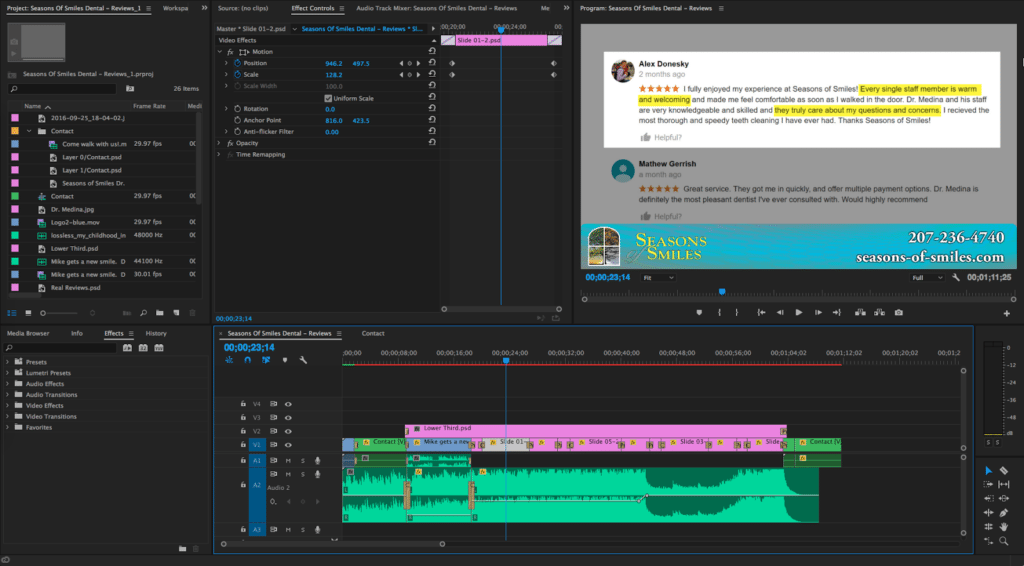 Swen Halverson Productions using Adobe Premiere Pro. Video Production for Dentists.